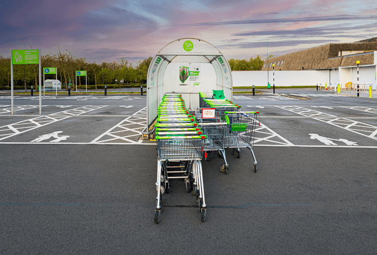 Empty parent and child car park spaces at an Asda supermarket car park