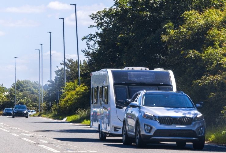 Towing a caravan on the road