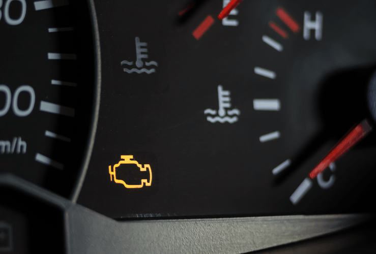 Engine error light on car dashboard