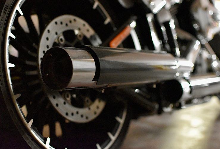 Zoomed in section of a motorbike exhaust