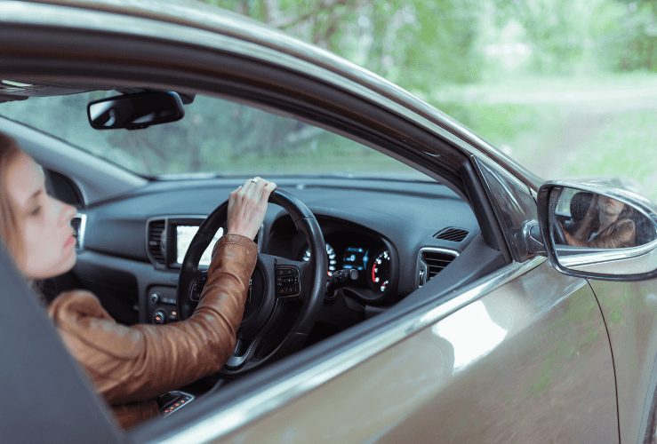 Young girl checking mirrors whilst reversing car